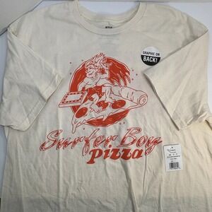 Netflix Stranger Things Mens Surfer Boy Pizza Graphic T-Shirt Cream Large NEW